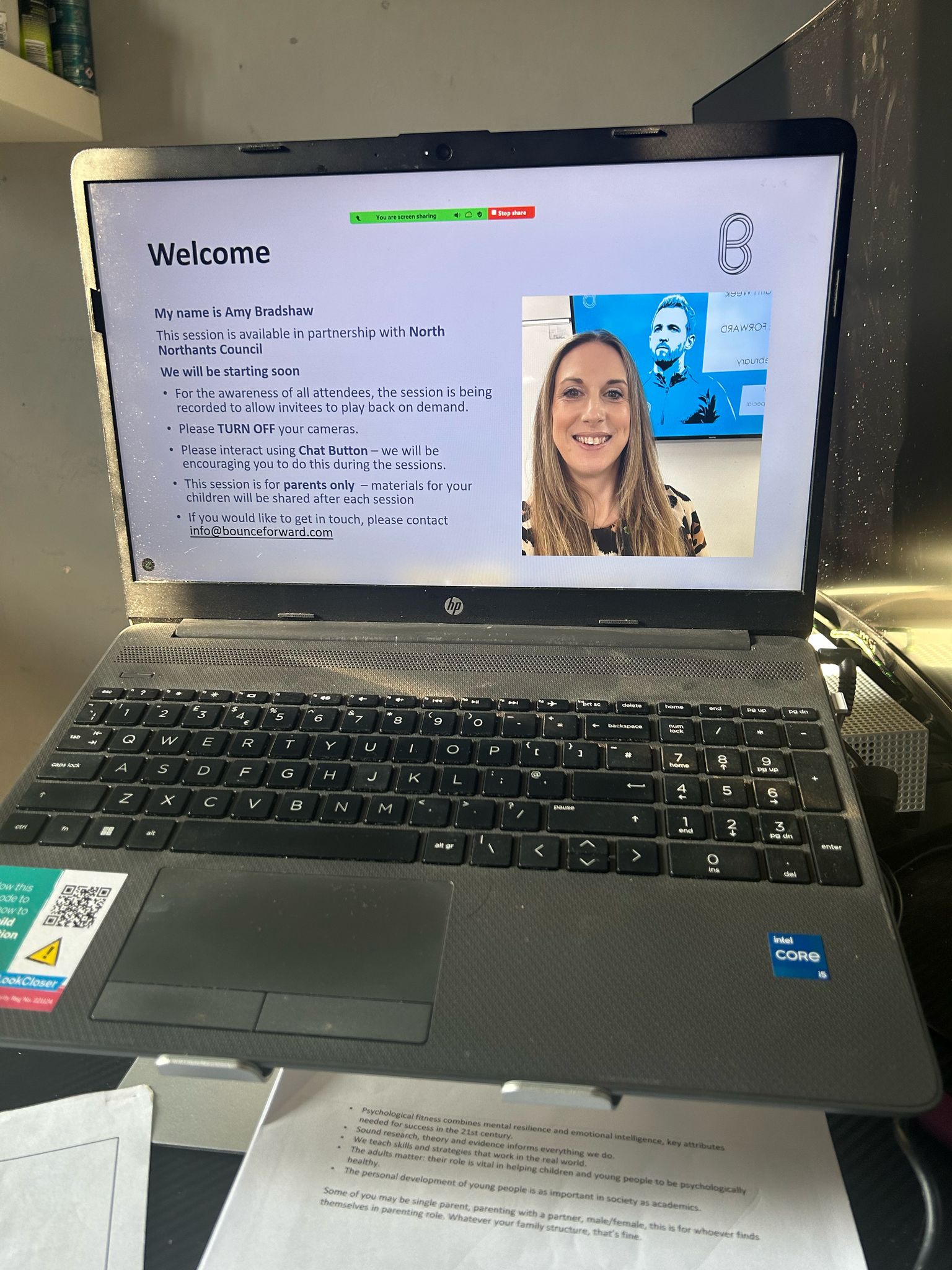 Amy Bradshaw delivering Raise Resilience online